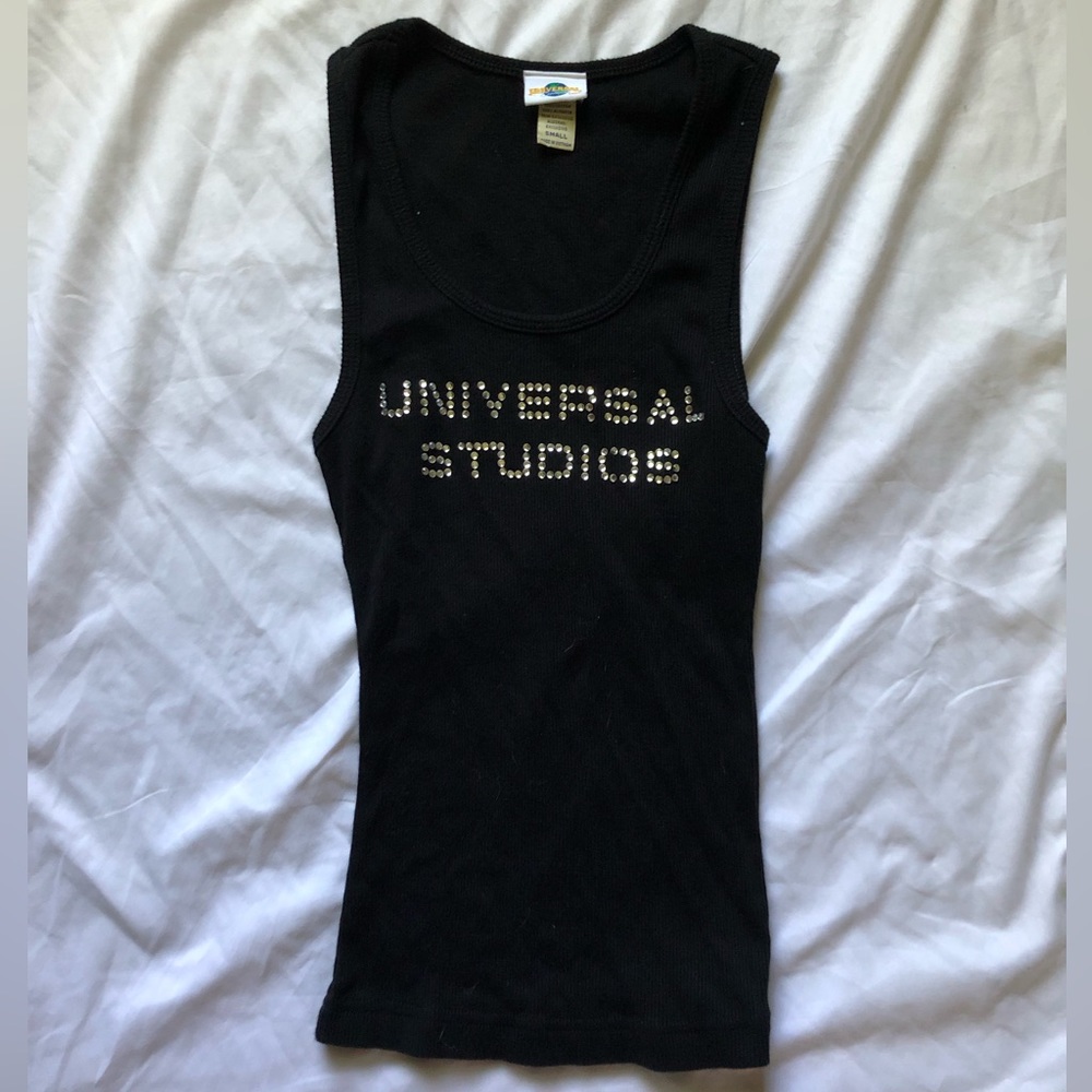 Universal studios bedazzled ribbed black tank